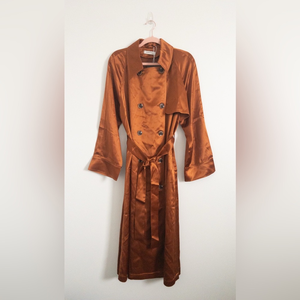 NWT Gentle Herd Sateen Double Breasted Trench Coat Copper/Caramel Size M - Picture 4 of 8